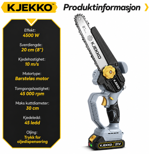 Kjekko™ Minisag 8” – Kraftig, kompakt & batteridrevet