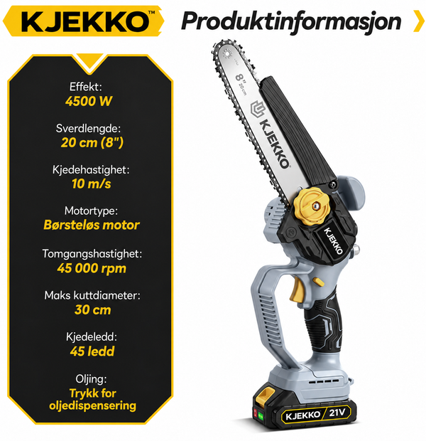 Kjekko™ Minisag 8” – Kraftig, kompakt & batteridrevet